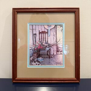 1969 Norman Rockwell “Spring Flowers” Framed Matted Art Collectible Cottagecore